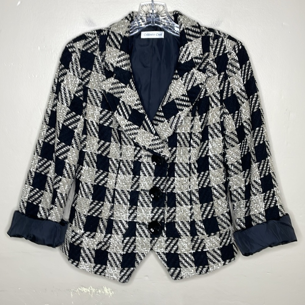 COLDWATER CREEK Blazer Black & Gold Single Nreasted Oversized Buttons Fitted 6